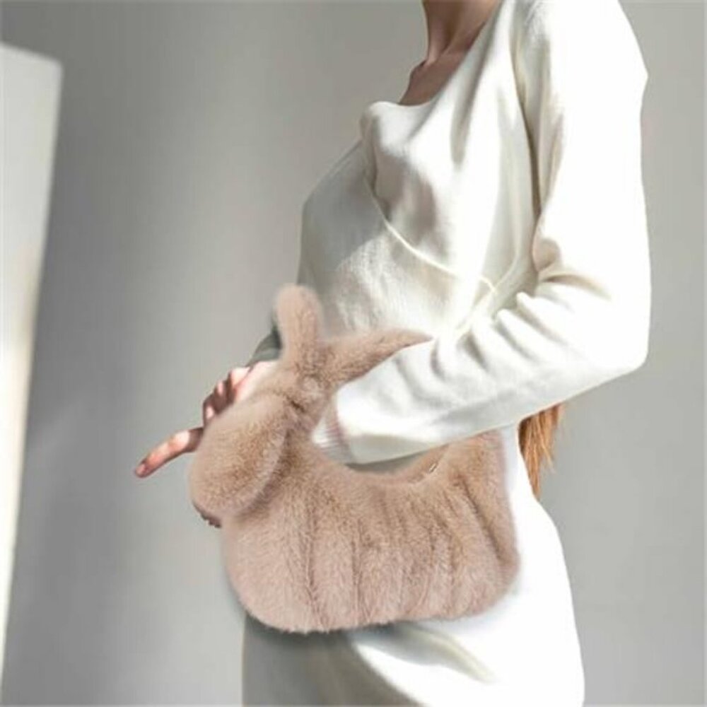 Women's Furry Tote Bag Faux Fur Cute Mini Bags Plush Small Purse Autumn - Picture 5 of 6
